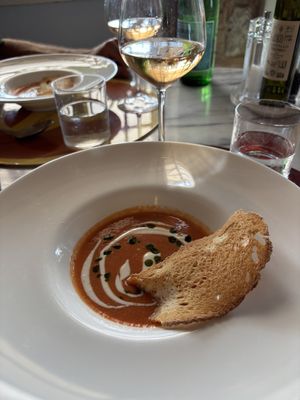 Panzanella with watermelon   at Dulcisinfundo in San Gimignano