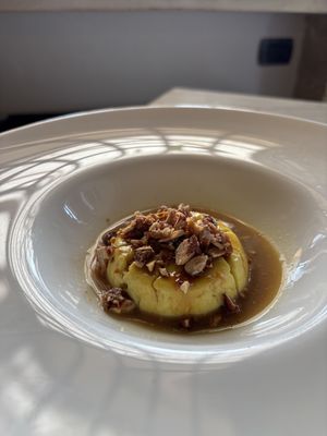 Crème Caramel with croccante   at Dulcisinfundo in San Gimignano