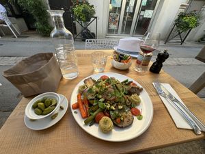 The chef prepared a vegan meal for me, though they only had a vegetarian meal on their listed menu. Could not have been happier!  at Aromatik in Aigues-mortes