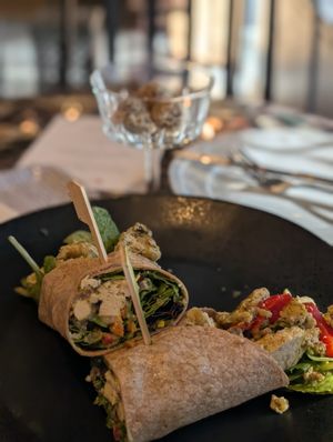 Basil pesto wrap at Coquelicot Gallery and Cafe in Palatine