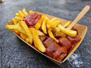 Vegan Currywurst with fries & ketchup (6€) at CURRY 61  in Berlin