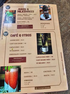 Menu at Sweet Spot in Montanita