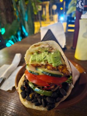Vegan arepa at Sweet Spot in Montanita