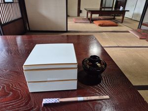 Tiered bento box at Traditional Japanese House NAKAMURA - 古民家なかむら  in Fujikawaguchiko