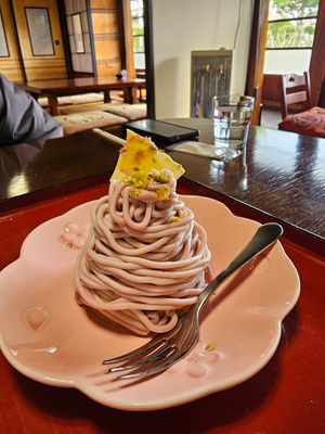 sakura cake dessert at Traditional Japanese House NAKAMURA - 古民家なかむら  in Fujikawaguchiko