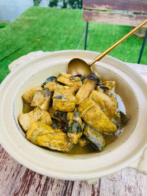 Braised green bananas with tofu and mushroom at SU - Sapa Vegetarian Restaurant in Sapa