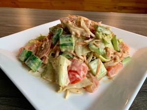 
Hoi An Asian Garden Salad
Farm-to-Table-Fresh Hoi An Vegetables with Chef Long's Fusion Creamy Vietnamese Peanut Vinaigrette Dressing
 at HoiAnPizza in Hoi An