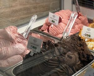 Vegan Sorbet options are labelled  at Terry's Gelateria in Mykonos