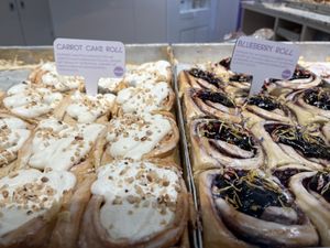 Carrot cake roll and blueberry roll  at Cinnamood - Hanauer Str in Munich