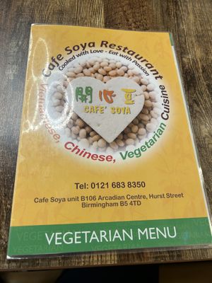 Separate menu  at Cafe Soya in Birmingham