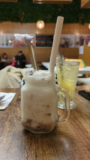 Soy red bean shake + ginger tea 🍵 #Veganuary at Cafe Soya in Birmingham