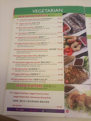 Menu at Cafe Soya in Birmingham