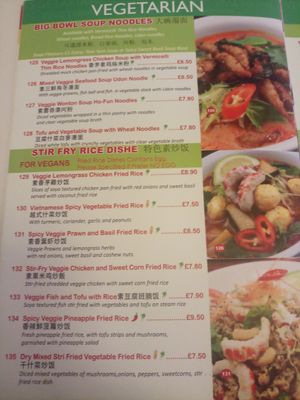 Menu at Cafe Soya in Birmingham