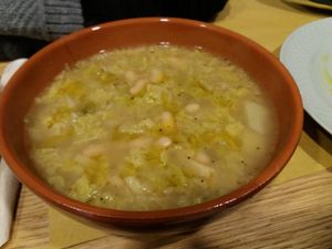 Cabbage, canellini and potato soup at Malerba in Bologna