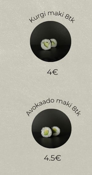 vegan menu at G-Sushi in Kuressaare