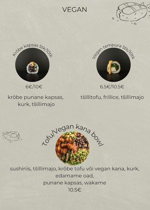 vegan menu at G-Sushi in Kuressaare