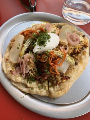 Coral tooth mushroom on flatbreadd  at Holy Carrot in West London