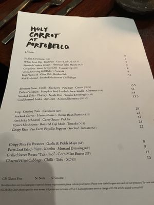 Menu  at Holy Carrot in West London
