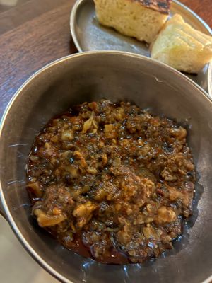Smoked mushroom chilli ragu at Holy Carrot in West London