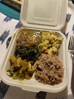 Rice stew callaloo veg chunks, turnpike   at Reflections Natural Rastarant in Ocho Rios