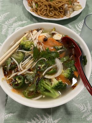 Vegan pho - add your own chili flakes, lime etc   at Pho Big Bear in Big Bear Lake