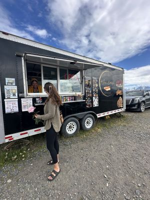 My friend Lacy (nonvegan) confirming that those doughnuts were vegan bc she just couldn’t believe it!  at Rollin' Dough - temporarily closed in Homer