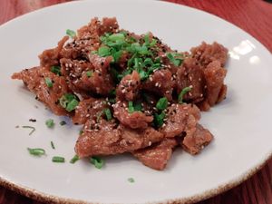 Orange chikin at Vegan Ramen Mei - Roma in Mexico City