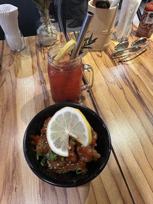 Orange chicken + rice deal  at Vegan Ramen Mei - Roma in Mexico City