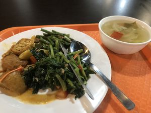Curry and veggies plus soup of the day  at Vege Garden in Kota Kinabalu