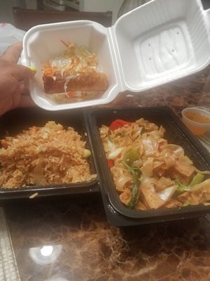 Pineapple Rice, Veggie Spring Rolls and Noodles with tofu at Tup Tim Thai in Topeka