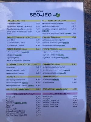 Menu with clearly labeled vegan options!  at Seo Jeo in Budva