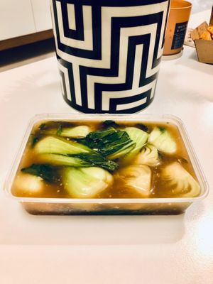 Stir fried pak choi in garlic sauce at The Great Wall Chinese Takeaway in Dubai