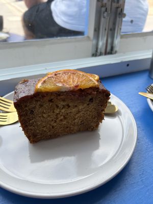 Orange & raspberry loaf cakee while  at Giant Coffee in Margate