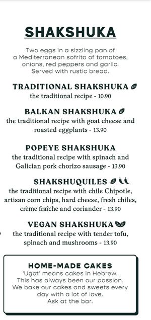 Part of the menu  at UGOT in Barcelona
