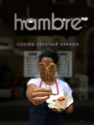 SPIEDO GONZALES - skewer of legumes and aromatic herbs
+ PICKLED VEGETABLE + homamade ketchup at Hambre Street Food in Verona