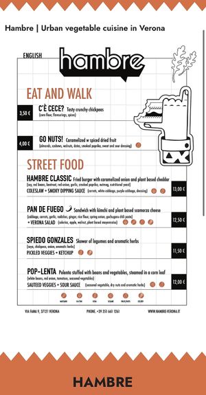 English menu  at Hambre Street Food in Verona