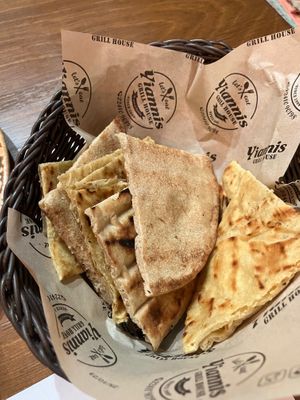 Classic and Rhodes pita (the classic is thicker) at Yiannis Grill House in Rhodes