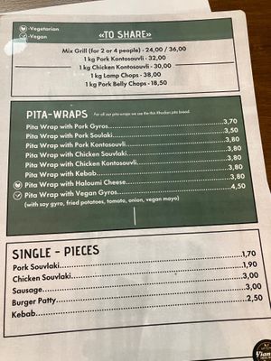 Menu at Yiannis Grill House in Rhodes