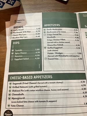 Menu at Yiannis Grill House in Rhodes