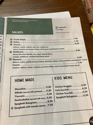 Menu at Yiannis Grill House in Rhodes