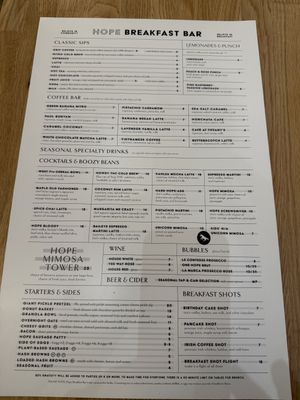 Menu page 1  at Hope Breakfast Bar in Edina