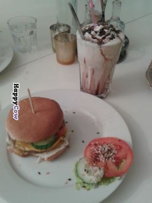 Cheese burger and strawberry shake at Cakes 'N' Treats in North West London