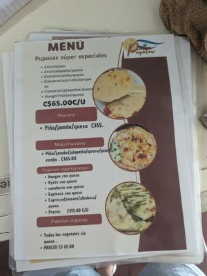 Menu (vegan option at the bottom) at Antojito Pupusero in Leon