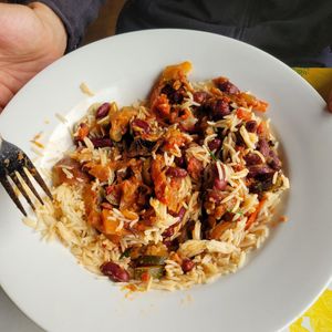 Beans and rice at The Barn Restaurant and Goat Garden Cafe in Lynton