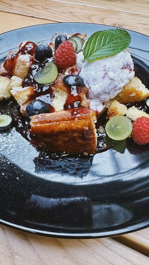 Perfectly balanced vegan Kaiserschmarrn with ice cream at Manna Bistro in Samorin