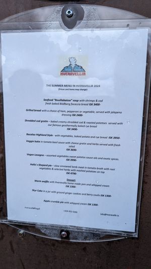 Menu at Mountain Cafe  in Hveravellir