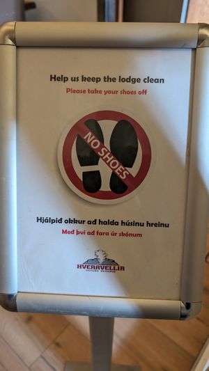 No shoes outside at Mountain Cafe  in Hveravellir