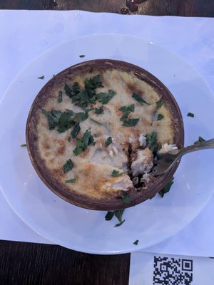 Vegan moussaka with potato, mushrooms, and aubergine at Kompologaki in Rhodes