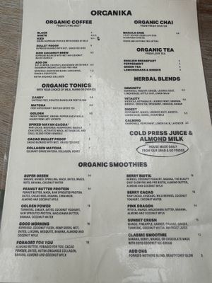 Menu  at Organika in Noosaville