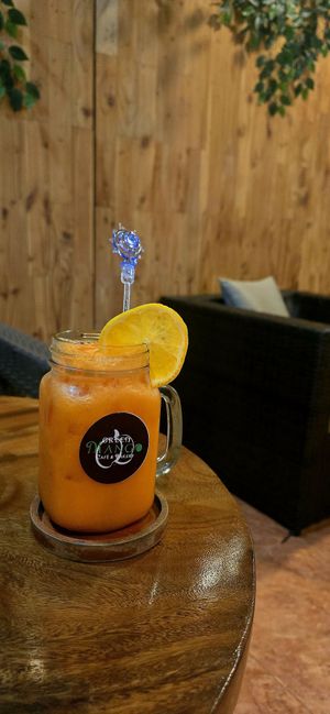Orange carrot juice at Green Mango Cafè & Bakery in Battambang
